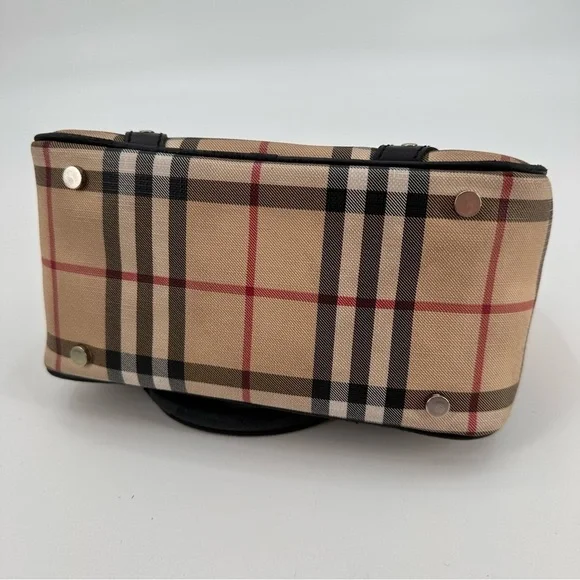 Vintage Y2K Burberry Chester House Check Coated Canvas Bowling Bag Satchel FLAWS Satchels